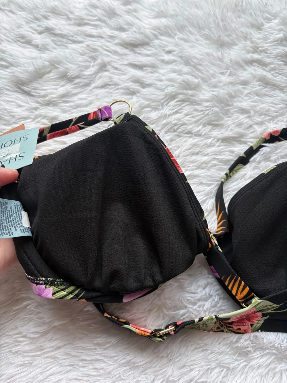 NWT Shade & Shore Black Floral Underwire Bikini Swim Top Size 38D
